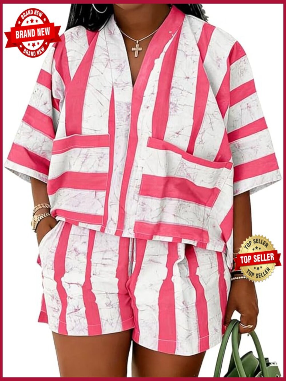 Women's 2 Piece Shorts Set Oversized Striped Lounge Tracksuit